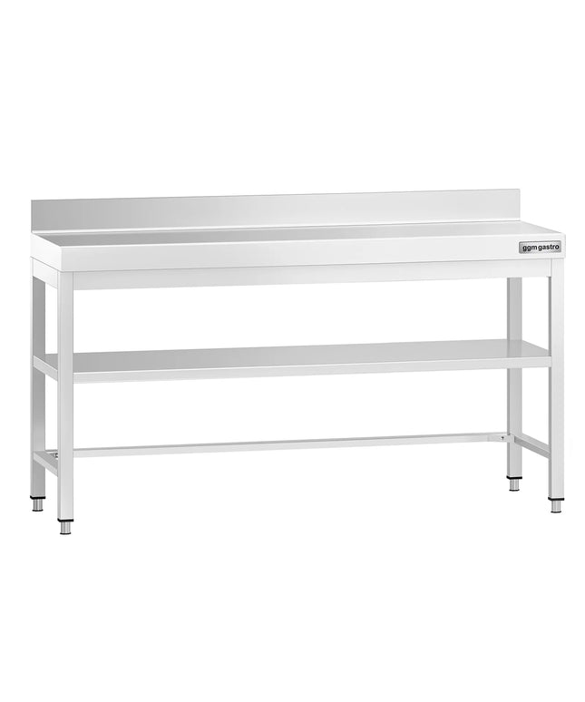 GGM Gastro Commercial Stainless Steel Table with Upstand PREMIUM - 1800x700mm - with Undershelf - with Rear Upstand - with Additional Undershelf (mid-shelf) - with Cross Bracing