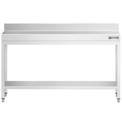 GGM Gastro Commercial Stainless Steel Table with Upstand PREMIUM - 1800x700mm - with Undershelf - with Rear Upstand - with Cross Bracing