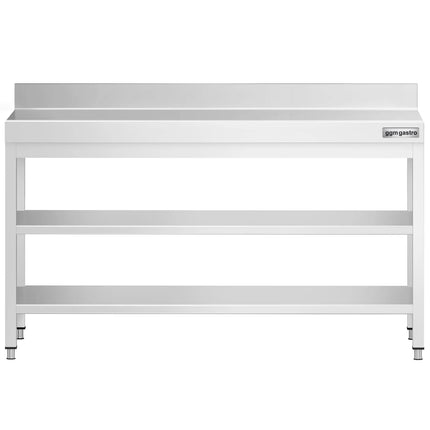 GGM Gastro Commercial Stainless Steel Table with Upstand PREMIUM - 1800x600mm - with Undershelf - with Additional Undershelf (mid-shelf) - with Rear Upstand