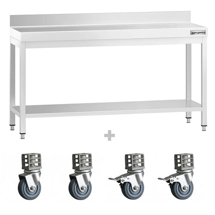GGM Gastro Commercial Stainless Steel Table with Upstand PREMIUM - 1800x700mm - with Undershelf - with Rear Upstand
