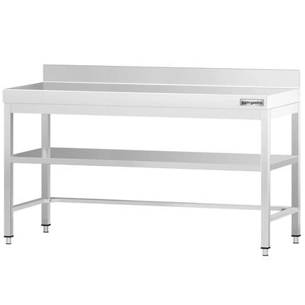 GGM Gastro Commercial Stainless Steel Table with Upstand PREMIUM - 1800x800mm - with Undershelf - with Rear Upstand - with Cross Bracing