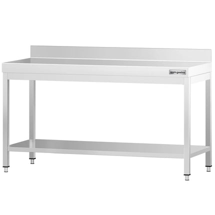 GGM Gastro Commercial Stainless Steel Table with Upstand PREMIUM - 1800x600mm - with Undershelf - with Rear Upstand - with Cross Bracing
