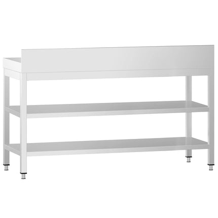 GGM Gastro Commercial Stainless Steel Table with Upstand PREMIUM - 1800x800mm - with Undershelf - with Rear Upstand - with Additional Undershelf (mid-shelf)