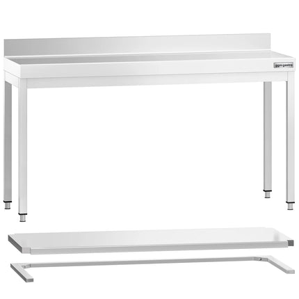 GGM Gastro Commercial Stainless Steel Table with Upstand PREMIUM - 1800x700mm - with Undershelf - with Rear Upstand - with Additional Undershelf (mid-shelf) - with Cross Bracing