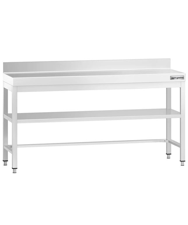 GGM Gastro Commercial Stainless Steel Table with Upstand PREMIUM - 2000x600mm - with Undershelf - with Rear Upstand - with Cross Bracing