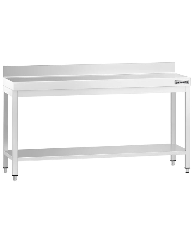 GGM Gastro Commercial Stainless Steel Table with Upstand PREMIUM - 2000x700mm - with Undershelf - with Rear Upstand - with Cross Bracing