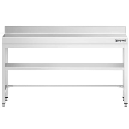 GGM Gastro Commercial Stainless Steel Table with Upstand PREMIUM - 2000x700mm - with Undershelf - with Rear Upstand - with Cross Bracing