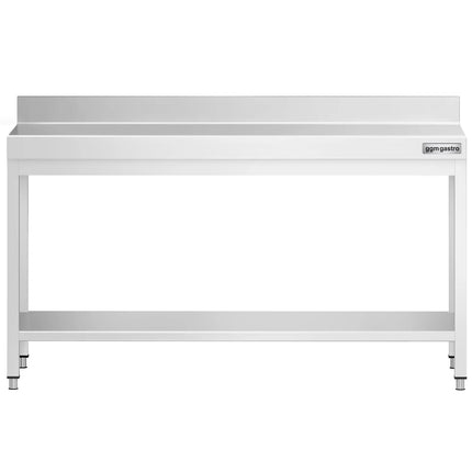 GGM Gastro Commercial Stainless Steel Table with Upstand PREMIUM - 2000x600mm - with Undershelf - with Rear Upstand - with Cross Bracing