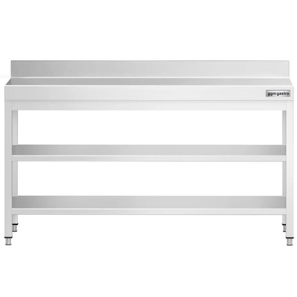 GGM Gastro Commercial Stainless Steel Table with Upstand PREMIUM - 2000x700mm - with Undershelf - with Rear Upstand - with 2 Undershelves - with Cross Bracing