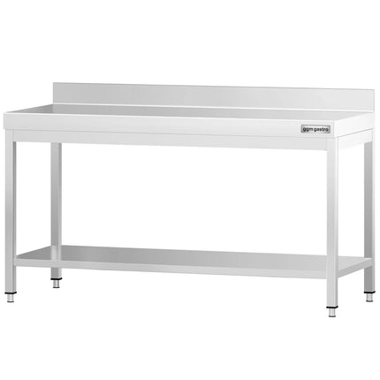 GGM Gastro Commercial Stainless Steel Table with Upstand PREMIUM - 2000x600mm - with Undershelf - with Rear Upstand - with Cross Bracing