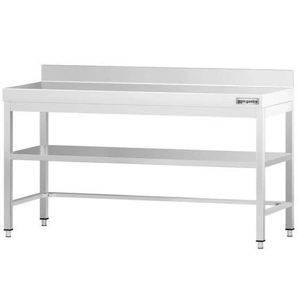GGM Gastro Commercial Stainless Steel Table with Upstand PREMIUM - 2000x700mm - with Undershelf - with Rear Upstand - with Cross Bracing