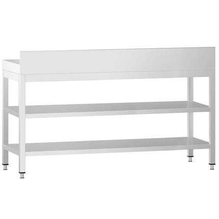 GGM Gastro Commercial Stainless Steel Table with Upstand PREMIUM - 2000x600mm - with Undershelf - with Rear Upstand - with 2 Undershelves - with Cross Bracing