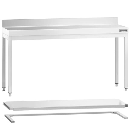 GGM Gastro Commercial Stainless Steel Table with Upstand PREMIUM - 2000x700mm - with Undershelf - with Rear Upstand - with Cross Bracing