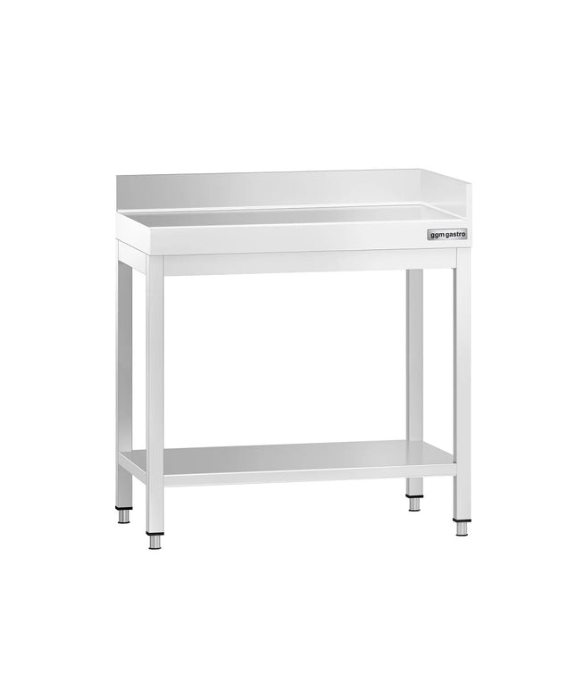 GGM Gastro Commercial Stainless Steel Table with Upstand PREMIUM - 600x600mm - with Undershelf - with Rear and Right-Hand Upstands - with Cross Bracing