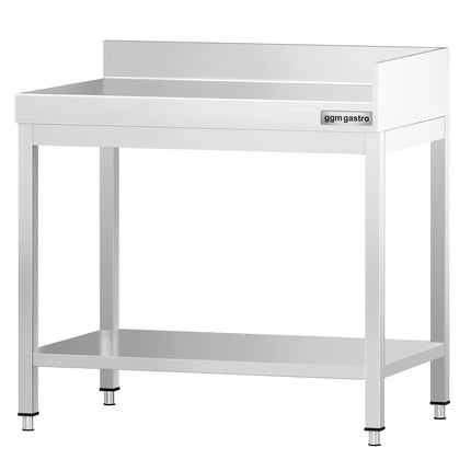 GGM Gastro Commercial Stainless Steel Table with Upstand PREMIUM - 600x600mm - with Undershelf - with Rear and Right-Hand Upstands - with Cross Bracing