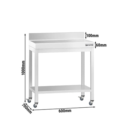 GGM Gastro Commercial Stainless Steel Table with Upstand PREMIUM - 600x700mm - with Undershelf - with Rear Upstand