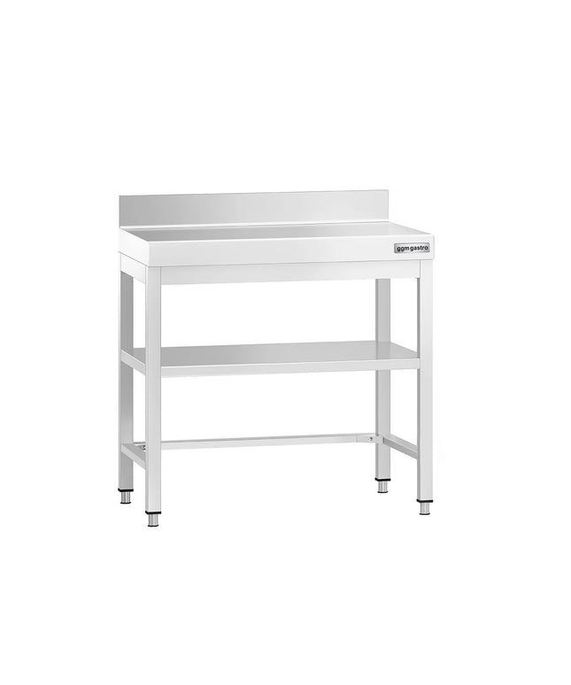 GGM Gastro Commercial Stainless Steel Table with Upstand PREMIUM - 700x600mm - with Undershelf - with Rear Upstand - with Cross Bracing