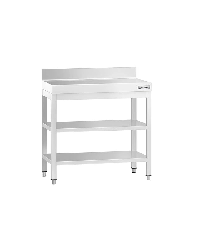 GGM Gastro Commercial Stainless Steel Table with Upstand PREMIUM - 700x600mm - with Undershelf - with Rear Upstand - with Additional Undershelf (mid-shelf)