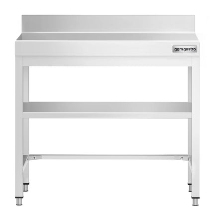 GGM Gastro Commercial Stainless Steel Table with Upstand PREMIUM - 700x600mm - with Undershelf - with Rear Upstand - with Cross Bracing
