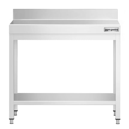 GGM Gastro Commercial Stainless Steel Table with Upstand PREMIUM - 700x600mm - with Undershelf - with Rear Upstand - with Additional Undershelf (mid-shelf)