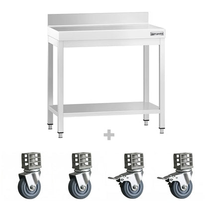 GGM Gastro Commercial Stainless Steel Table with Upstand PREMIUM - 700x600mm - with Undershelf - with Rear Upstand - with Cross Bracing