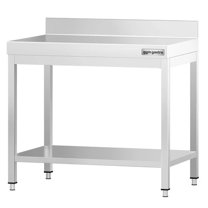 GGM Gastro Commercial Stainless Steel Table with Upstand PREMIUM - 700x600mm - with Undershelf - with Rear Upstand - with Additional Undershelf (mid-shelf)
