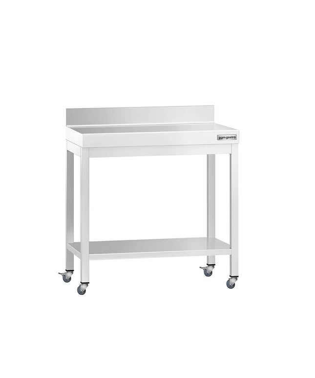 GGM Gastro Commercial Stainless Steel Table with Upstand PREMIUM - 700x700mm - with Undershelf - with Rear Upstand