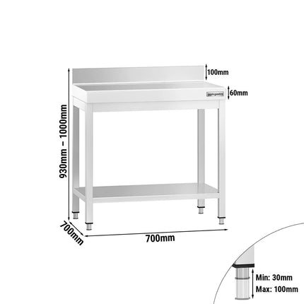 GGM Gastro Commercial Stainless Steel Table with Upstand PREMIUM - 700x700mm - with Undershelf - with Rear Upstand