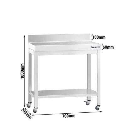 GGM Gastro Commercial Stainless Steel Table with Upstand PREMIUM - 700x700mm - with Undershelf - with Rear Upstand