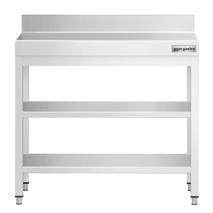 GGM Gastro Commercial Stainless Steel Table with Upstand PREMIUM - 700x700mm - with Undershelf - with Rear Upstand - with 2 Undershelves - with Cross Bracing