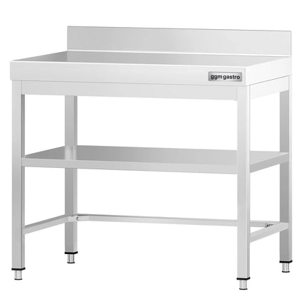 GGM Gastro Commercial Stainless Steel Table with Upstand PREMIUM - 700x700mm - with Undershelf - with Rear Upstand - with Cross Bracing