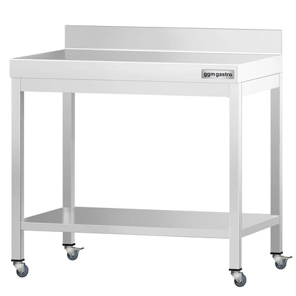 GGM Gastro Commercial Stainless Steel Table with Upstand PREMIUM - 700x700mm - with Undershelf - with Rear Upstand