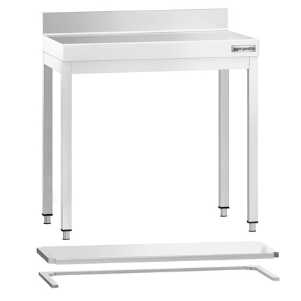 GGM Gastro Commercial Stainless Steel Table with Upstand PREMIUM - 700x700mm - with Undershelf - with Rear Upstand - with Cross Bracing