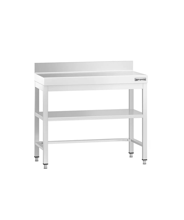 GGM Gastro Commercial Stainless Steel Table with Upstand PREMIUM - 800x600mm - with Undershelf - with Rear Upstand - with Cross Bracing