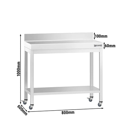 GGM Gastro Commercial Stainless Steel Table with Upstand PREMIUM - 800x600mm - with Undershelf - with Rear Upstand