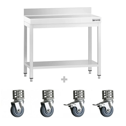 GGM Gastro Commercial Stainless Steel Table with Upstand PREMIUM - 800x600mm - with Undershelf - with Rear Upstand