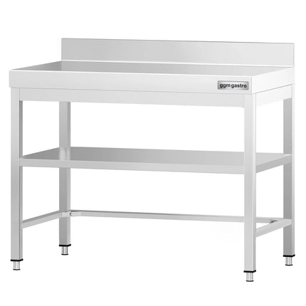 GGM Gastro Commercial Stainless Steel Table with Upstand PREMIUM - 800x600mm - with Undershelf - with Rear Upstand - with Cross Bracing