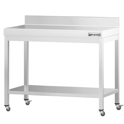 GGM Gastro Commercial Stainless Steel Table with Upstand PREMIUM - 800x600mm - with Undershelf - with Rear Upstand