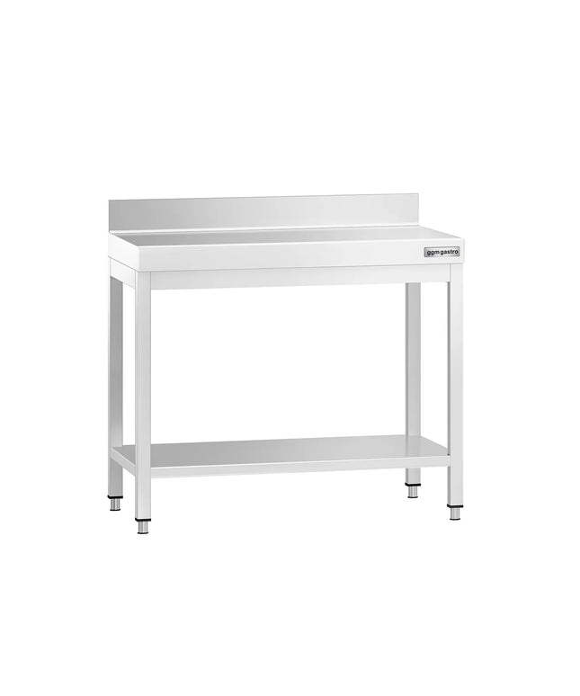 GGM Gastro Commercial Stainless Steel Table with Upstand PREMIUM - 800x700mm - with Undershelf - with Rear Upstand - with Cross Bracing