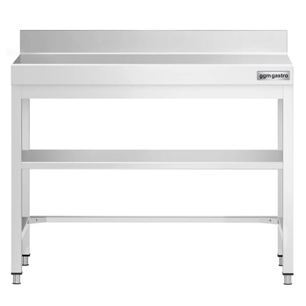 GGM Gastro Commercial Stainless Steel Table with Upstand PREMIUM - 800x700mm - with Undershelf - with Rear Upstand - with Cross Bracing