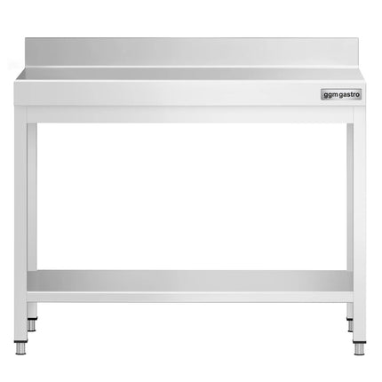 GGM Gastro Commercial Stainless Steel Table with Upstand PREMIUM - 800x700mm - with Undershelf - with Rear Upstand - with Cross Bracing
