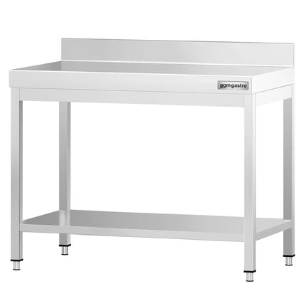 GGM Gastro Commercial Stainless Steel Table with Upstand PREMIUM - 800x700mm - with Undershelf - with Rear Upstand - with Cross Bracing