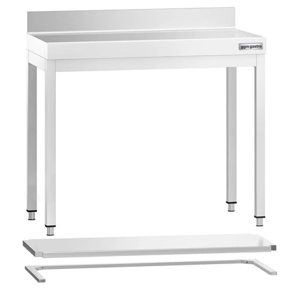 GGM Gastro Commercial Stainless Steel Table with Upstand PREMIUM - 800x700mm - with Undershelf - with Rear Upstand - with Cross Bracing
