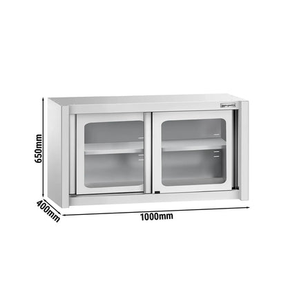 GGM Gastro Commercial Stainless Steel Wall Cabinet / Kitchen Cupboard - 1000x400x650mm - with Glass Sliding Doors