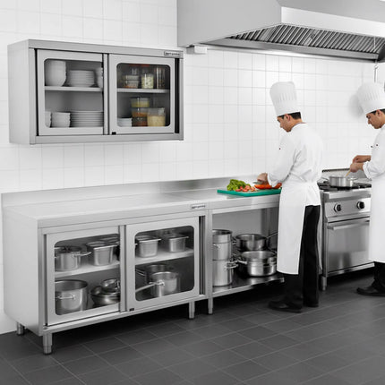 GGM Gastro Commercial Stainless Steel Wall Cabinet / Kitchen Cupboard - 1000x400x650mm - with Glass Sliding Doors