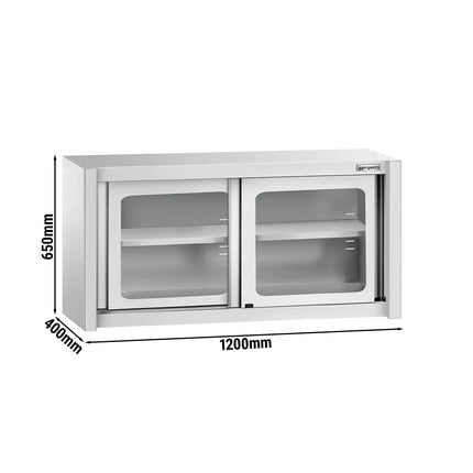GGM Gastro Commercial Stainless Steel Wall Cabinet / Kitchen Cupboard - 1200x400x650mm - with Glass Sliding Doors