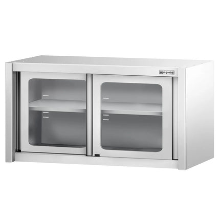 GGM Gastro Commercial Stainless Steel Wall Cabinet / Kitchen Cupboard - 1200x400x650mm - with Glass Sliding Doors