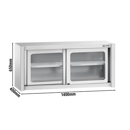 GGM Gastro Commercial Stainless Steel Wall Cabinet / Kitchen Cupboard - 1400x400x650mm - with Glass Sliding Doors