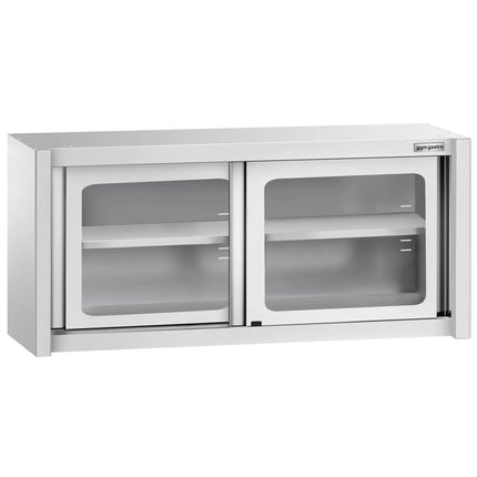 GGM Gastro Commercial Stainless Steel Wall Cabinet / Kitchen Cupboard - 1400x400x650mm - with Glass Sliding Doors