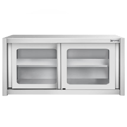 GGM Gastro Commercial Stainless Steel Wall Cabinet / Kitchen Cupboard - 1400x400x650mm - with Glass Sliding Doors